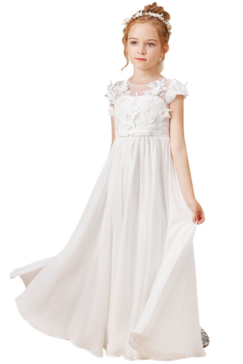 Wehilion flower girl tulle dress in white with floral details and a flowing skirt for special occasions