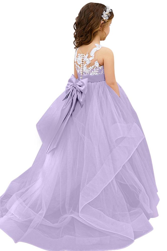 Lace Applique Tulle Flower Girl Dress for Wedding