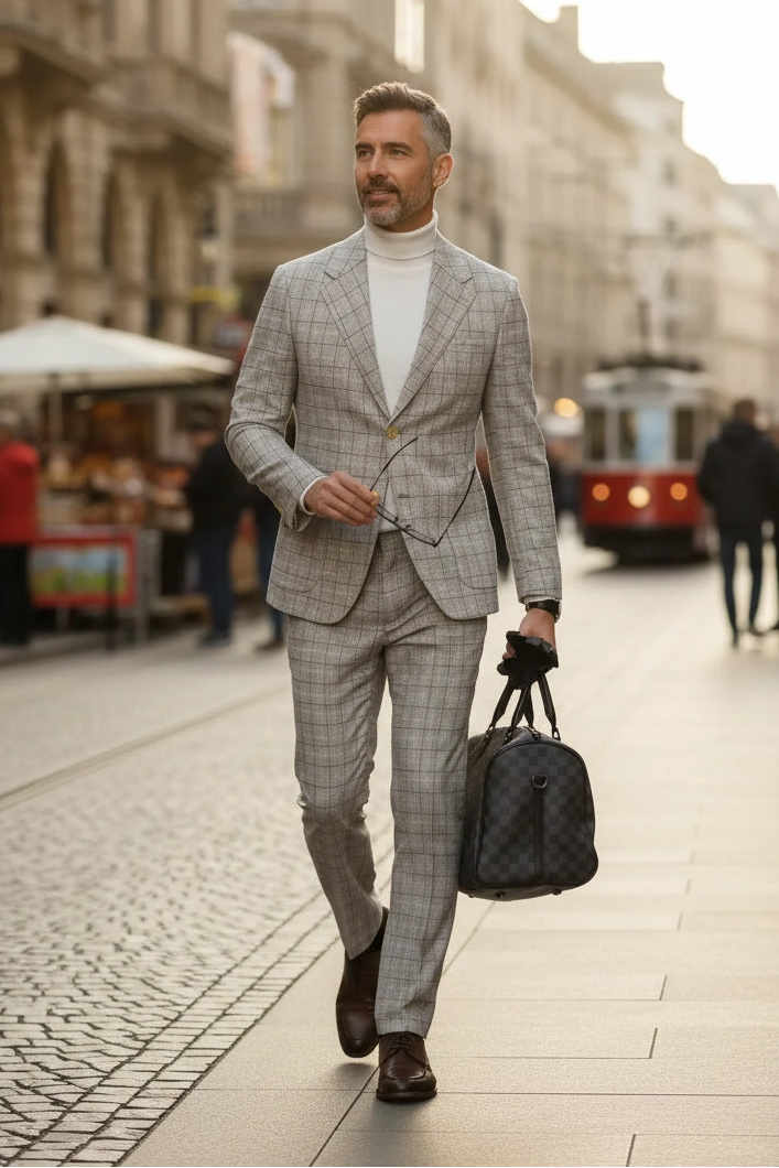 Men's Urban Gentleman Plaid 2 Piece Suits
