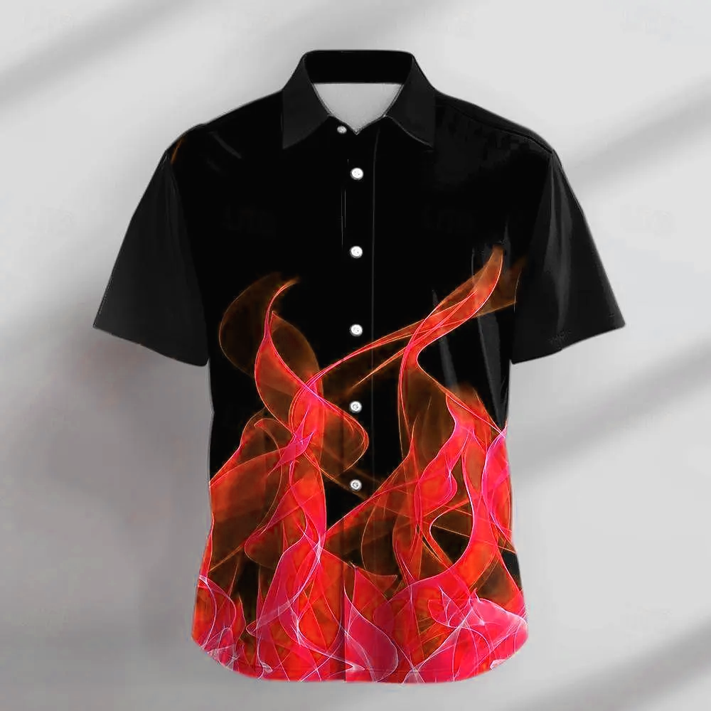 Men's black shirt with red flame print – bold tie dye style for casual summer wear
