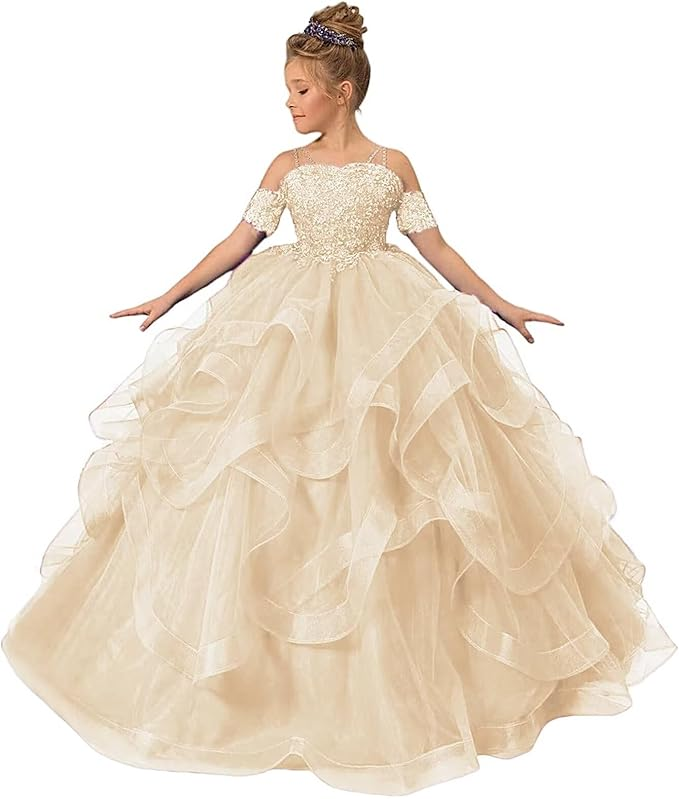 Tulle Flower Girl Dresses for Wedding Lace Applique Princess