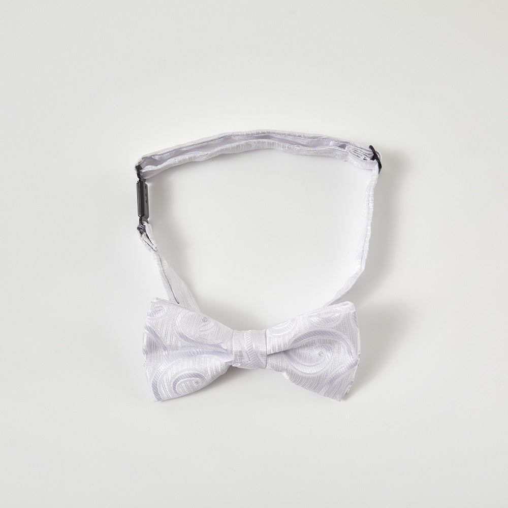 Boys White Paisley Bow Tie | Pre-Tied Adjustable Formal Bow Tie for Weddings & Communion