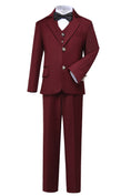 Load image into Gallery viewer, Burgundy 3 Piece Kids Boys' Formal Blazer Vest and Pants Dress Suits Set
