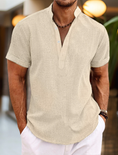 Bild in Galerie-Betrachter laden, Men's Shirt Linen Shirt Popover Summer Beach Plain Henley Summer Casual Daily Shirt
