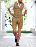 Bild in Galerie-Betrachter laden, Linen Summer Suits 2 Piece Causal Men Suits Vest and Shorts Tailored Fit 2024
