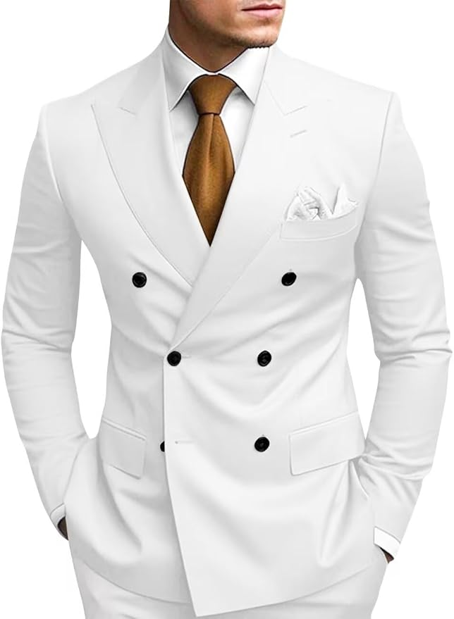 Stylish White peak lapel 2 piece suit for men – slim fit formal look with white shirt and tie