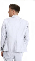 Load image into Gallery viewer, back view of men's white double-breasted 3-piece suit – tailored slim fit formalwear for weddings and business events
