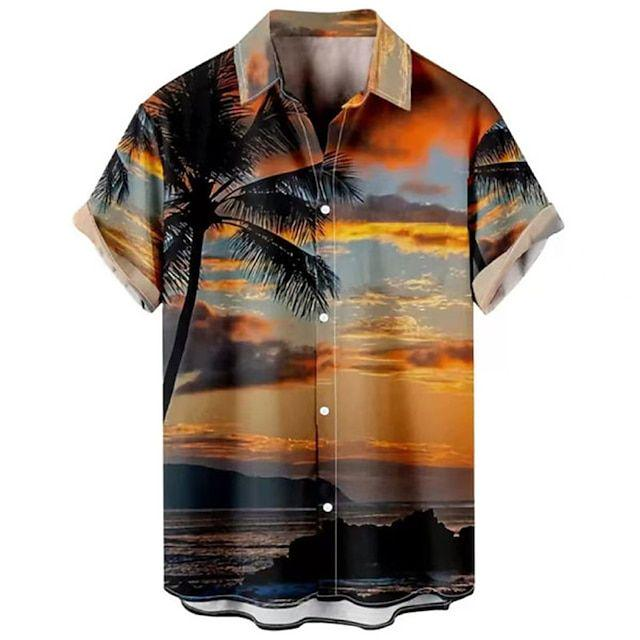 Brown coconut tree beach shirt for men – tropical holiday short sleeve wear
