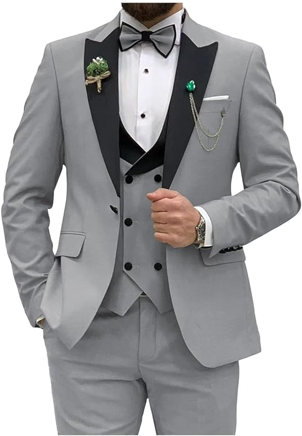 Double Breasted Slim Fit 3 Piece Men's Suit