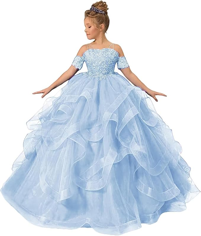Tulle Flower Girl Dresses for Wedding Lace Applique Princess