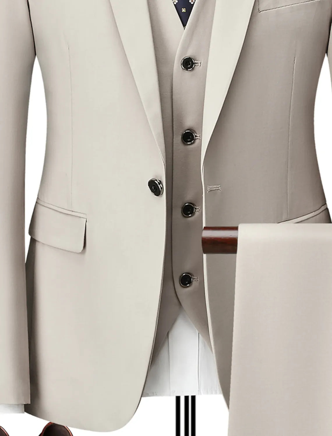 beige slim fit 3-piece men's suit - tailored formal business attire with 4-button vest
