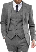 Cargar la imagen en la vista de la galería, Mens Tweed Herringbone Wedding Suit Prom Tuxedos 3 Piece Peak Lapel Dress 3089
