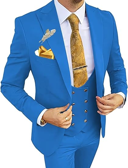 Prom-ready men’s tuxedo in blue – slim fit 3 piece formal outfit