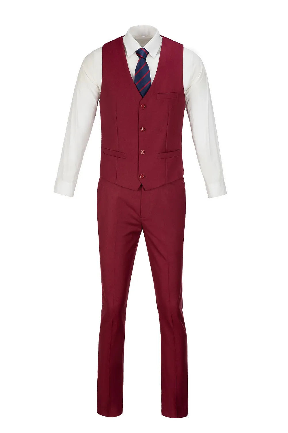 Burgundy slim fit vest and trousers set for men – tailored 3 piece prom and wedding look