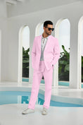 Cargar la imagen en la vista de la galería, Seersucker Double Breasted Blazer Pants 2 Piece Men's Summer Suit
