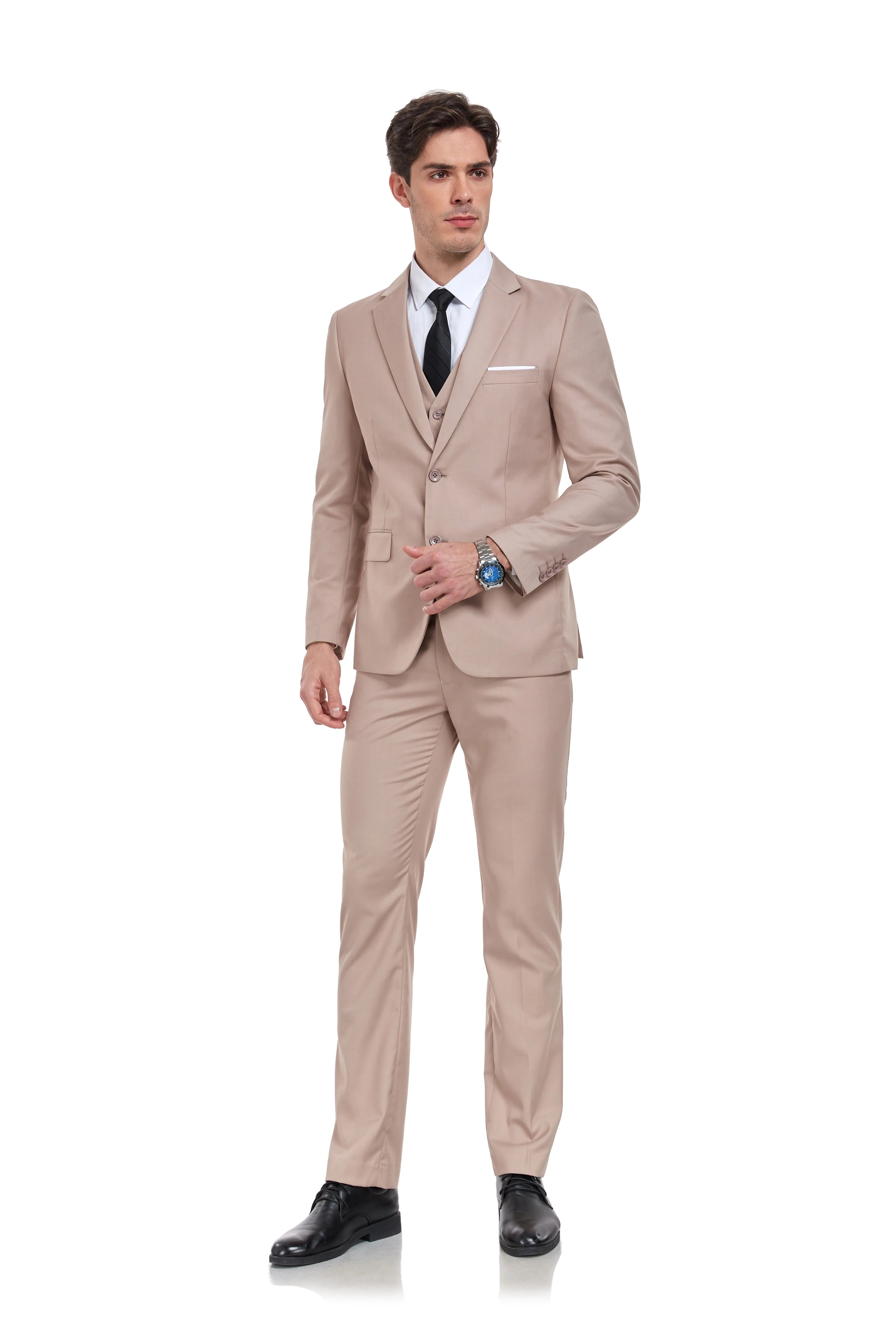 champagne 3 piece men's suit featuring blazer, waistcoat, and pants – formal wedding attire for men