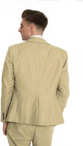 Load image into Gallery viewer, back view of men's champagne double-breasted 3 piece suit – classic tailored jacket and trousers for formal occasions
