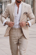 Cargar la imagen en la vista de la galería, Men's Linen Suits Beach Wedding Summer Suits Single Breasted 2 Piece Suits 2024
