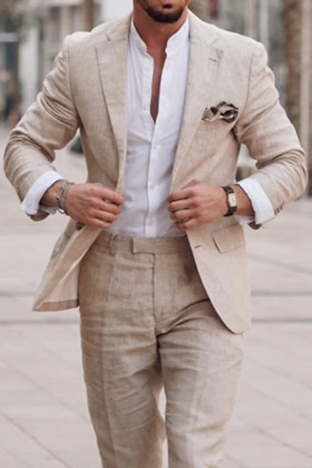 Men's Linen Suits Beach Wedding Summer Suits Single Breasted 2 Piece Suits 2024