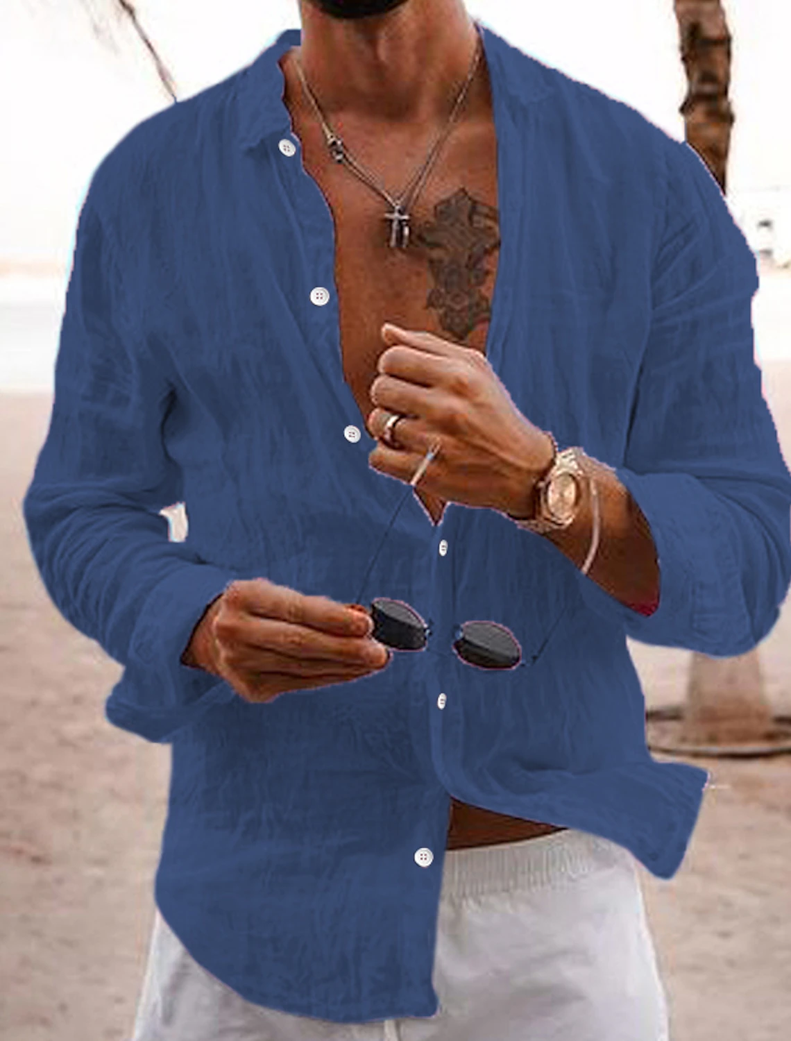 Men's navy blue linen shirt – breathable lightweight top for holiday or casual days