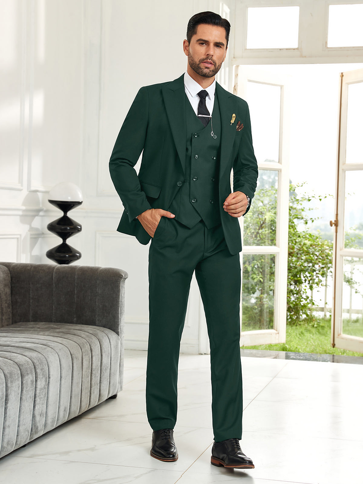 dark Green 3 piece wedding suit for men – slim fit groom tuxedo for formal events