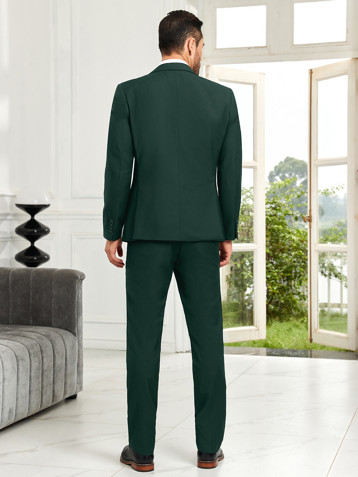 Elegant dark Green formal suit set for men – blazer, vest, pants for prom or wedding