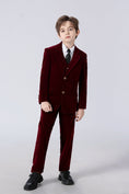 Charger l'image dans la visionneuse de la galerie, Burgundy Velvet 5 Piece Boy's Formal Boys Suits
