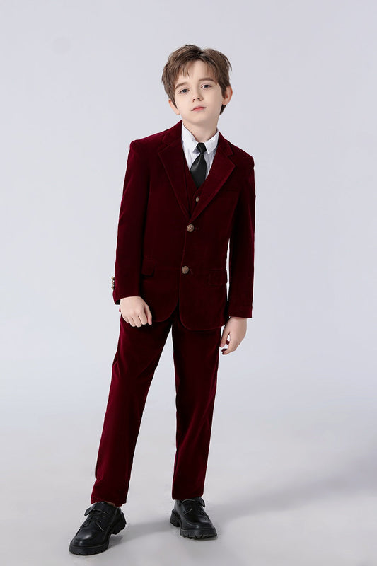 Burgundy Velvet 5 Piece Boy's Formal Boys Suits