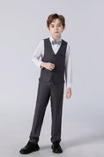 Cargar la imagen en la vista de la galería, Grey Striped Slim Fit Modern 4 Piece Boy's Formal Suits With Vest+Pants+Shirt+Tie
