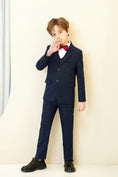 Load image into Gallery viewer, Navy Plaid Elegant Formal 5 Piece Boys Suits
