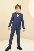 Load image into Gallery viewer, Blue Plaid Elegant Formal 5 Piece Boys Suits
