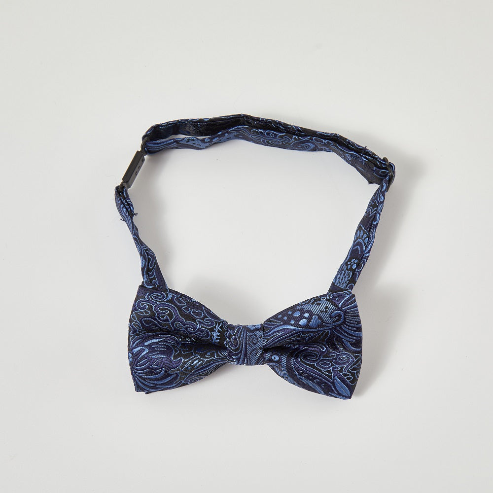 Boys Navy Paisley Bow Tie | Pre-Tied Adjustable Clip-On for Weddings & Formal Occasions