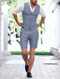 Cargar la imagen en la vista de la galería, Linen Summer Suits 2 Piece Causal Men Suits Vest and Shorts Tailored Fit 2024
