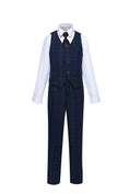 Load image into Gallery viewer, Navy Plaid 2 Piece Kids Boys' Vest and Pants Dress Suits Set
