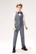 Load image into Gallery viewer, Grey Plaid Elegant 5 Piece Boys Suits
