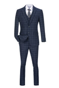 Load image into Gallery viewer, Navy Plaid Men's 3 Piece Suits
