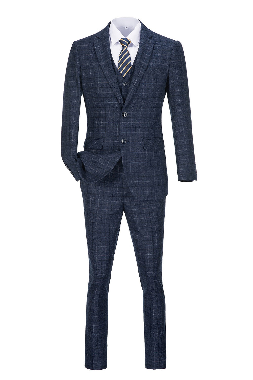 Navy Plaid Men's 3 Piece Suits