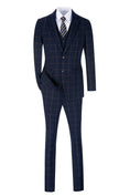 Load image into Gallery viewer, Blue Men's 3 Piece Suits ( Orange Plaid )
