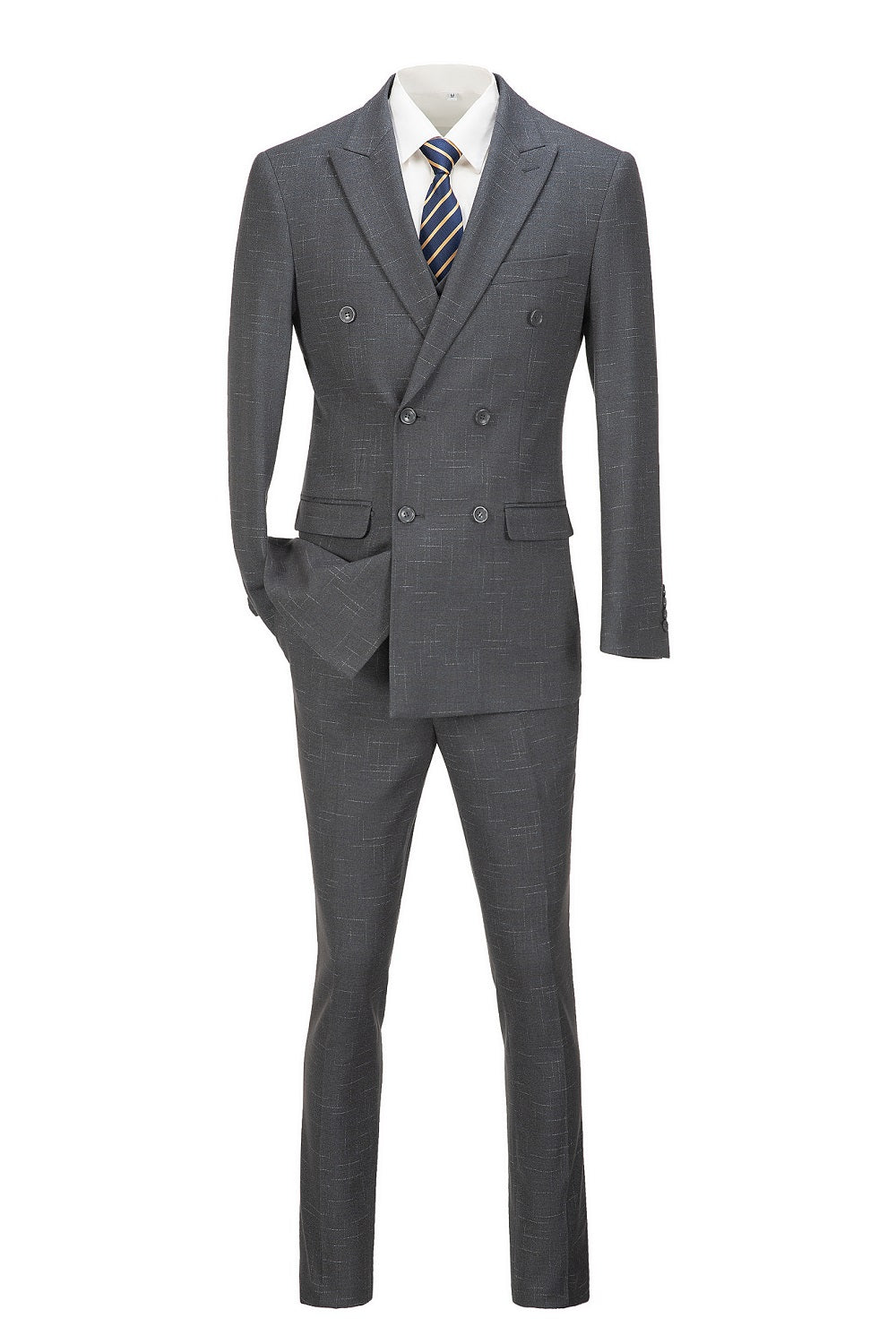 Grey Plaid Men's 3 Piece Slim Fit Suits