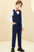 Charger l'image dans la visionneuse de la galerie, Navy Fit Slim 4 Piece Boy's Formal Suits With Vest+Pants+Shirt+Tie
