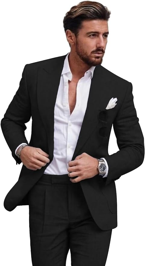 Summer Casual Linen Men's Slim Fit 2 Piece Suit