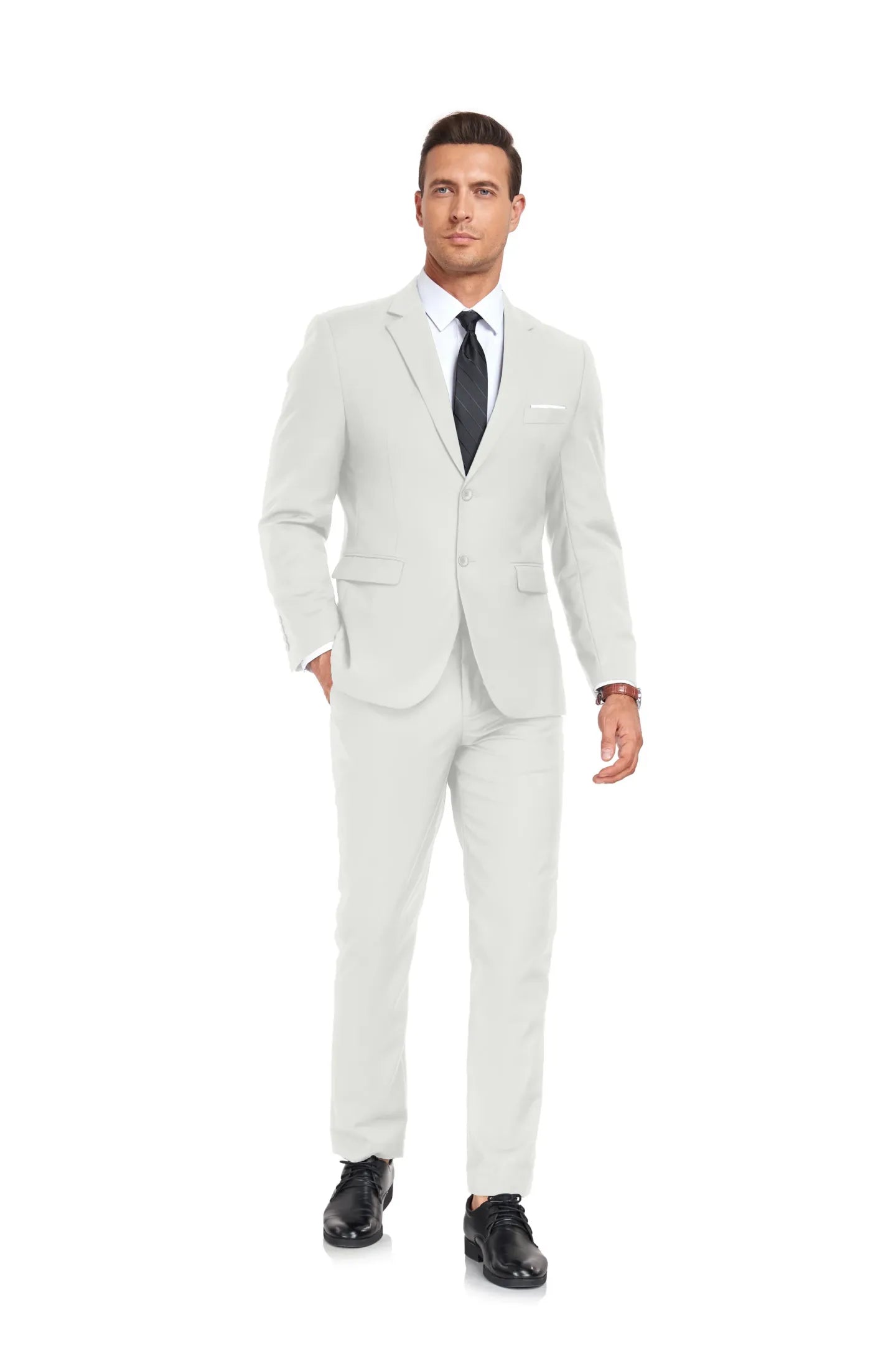 front view of ivory blazer and trousers, showcasing a refined men's suit ideal for upscale events, weddings, and special gatherings.