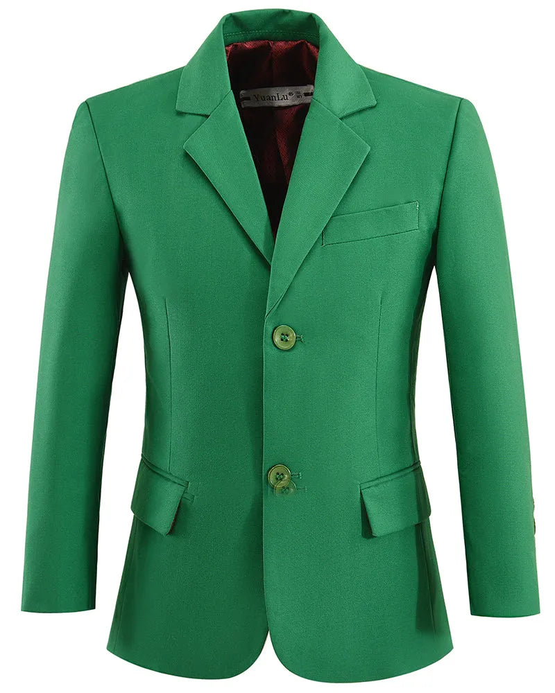 Green boys school blazer with notch lapel and two-button front – formal jacket for wedding, school, or special occasion wear