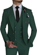 front view of men's hunt green double-breasted one-button 3 piece suit with slim blazer, vest and trousers for formal wedding attire