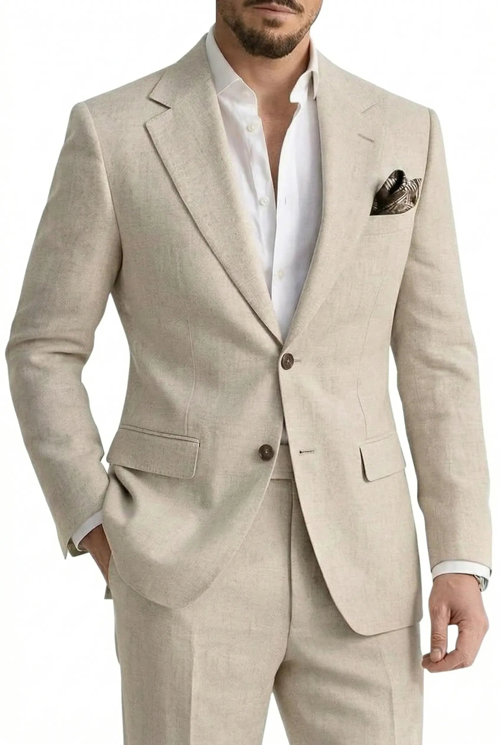 Men's Linen Casual 2 Piece Linen Suit