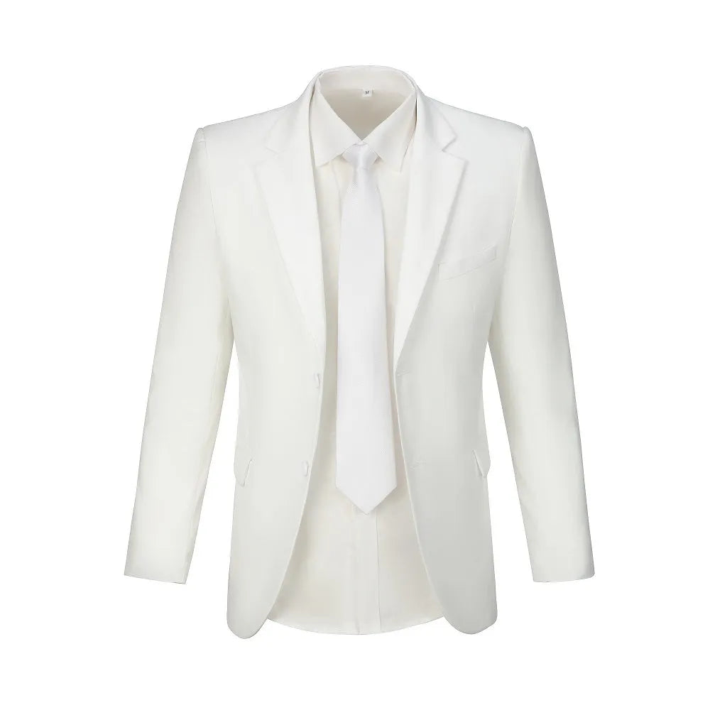 Ivory slim fit men's suit – blazer and vest with tie, tailored for formal occasions