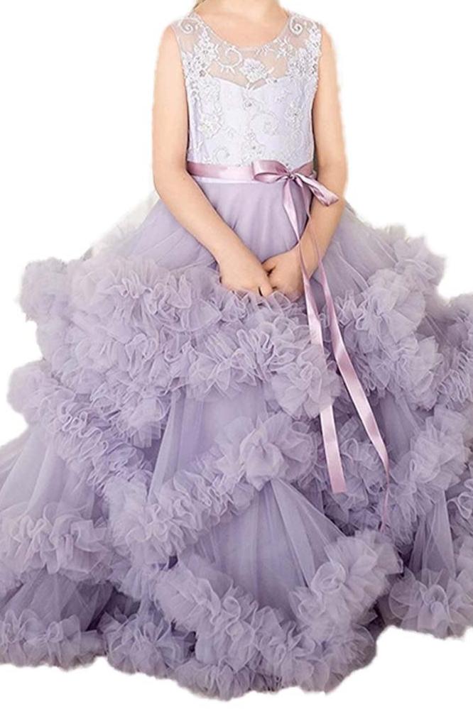 Flower Girl Dresses for Wedding Lace Puffy Pleated Tulle Pageant Princess Gown FLC00429 (MORE COLORS)