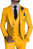 Load image into Gallery viewer, mustard yellow men's formal 3 piece suit – tailored double-breasted vest and slim fit trousers with matching blazer for weddings and events
