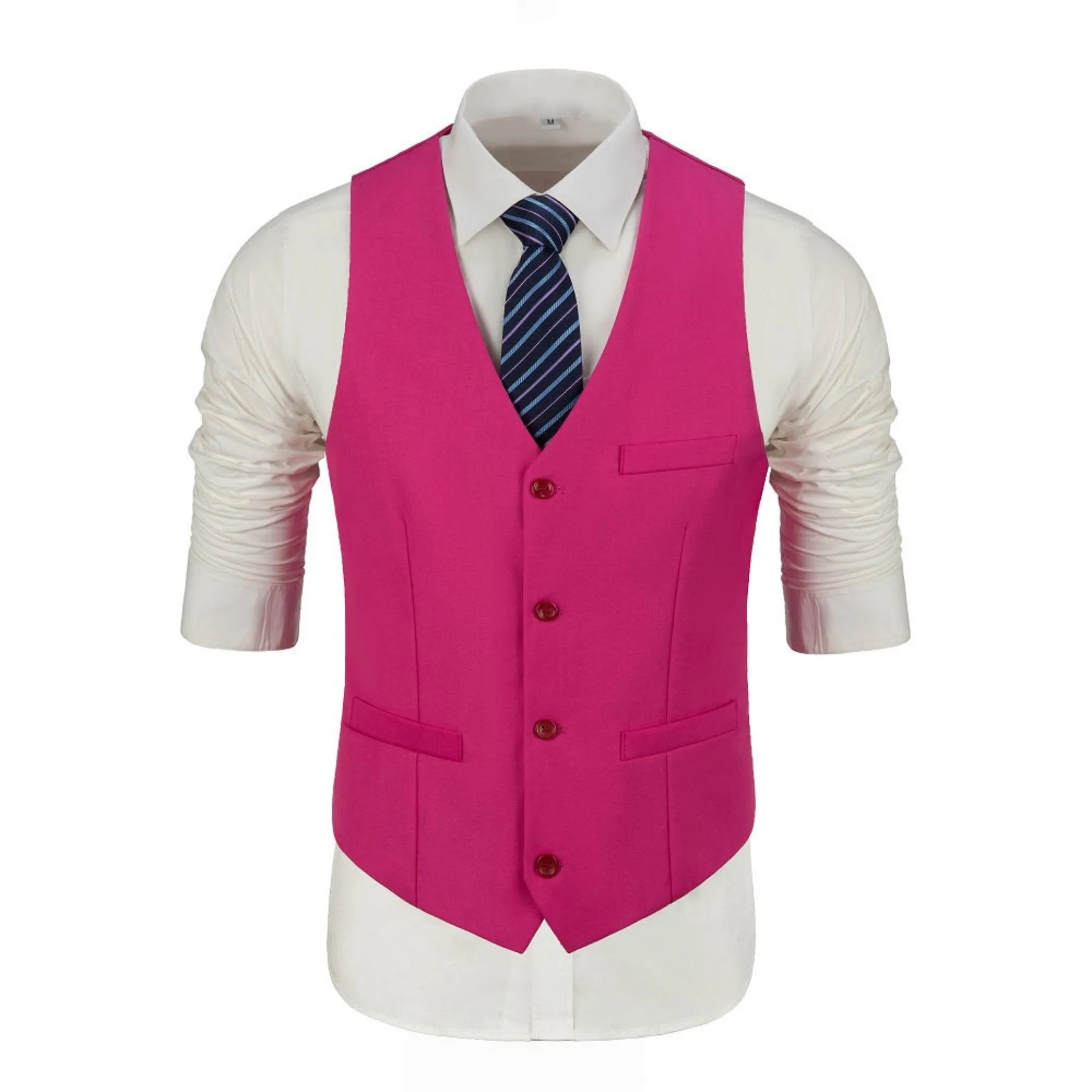 men's rose red vest with tie – slim fit 3-piece business suit in rose red, perfect for formal wear.