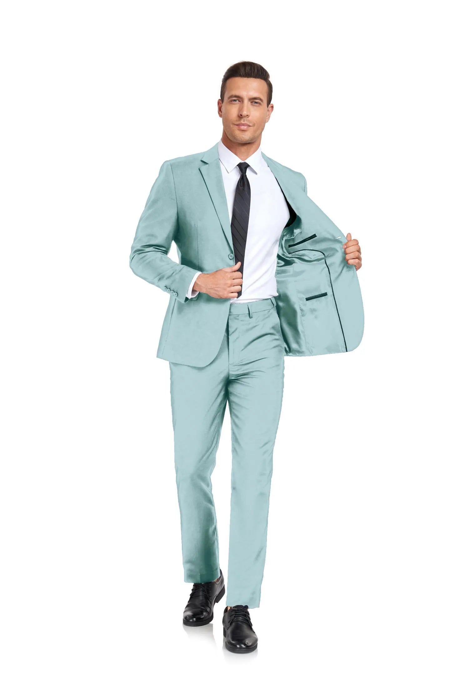 light mint green two button 2 piece men's suit, stylish option for groomsmen or events